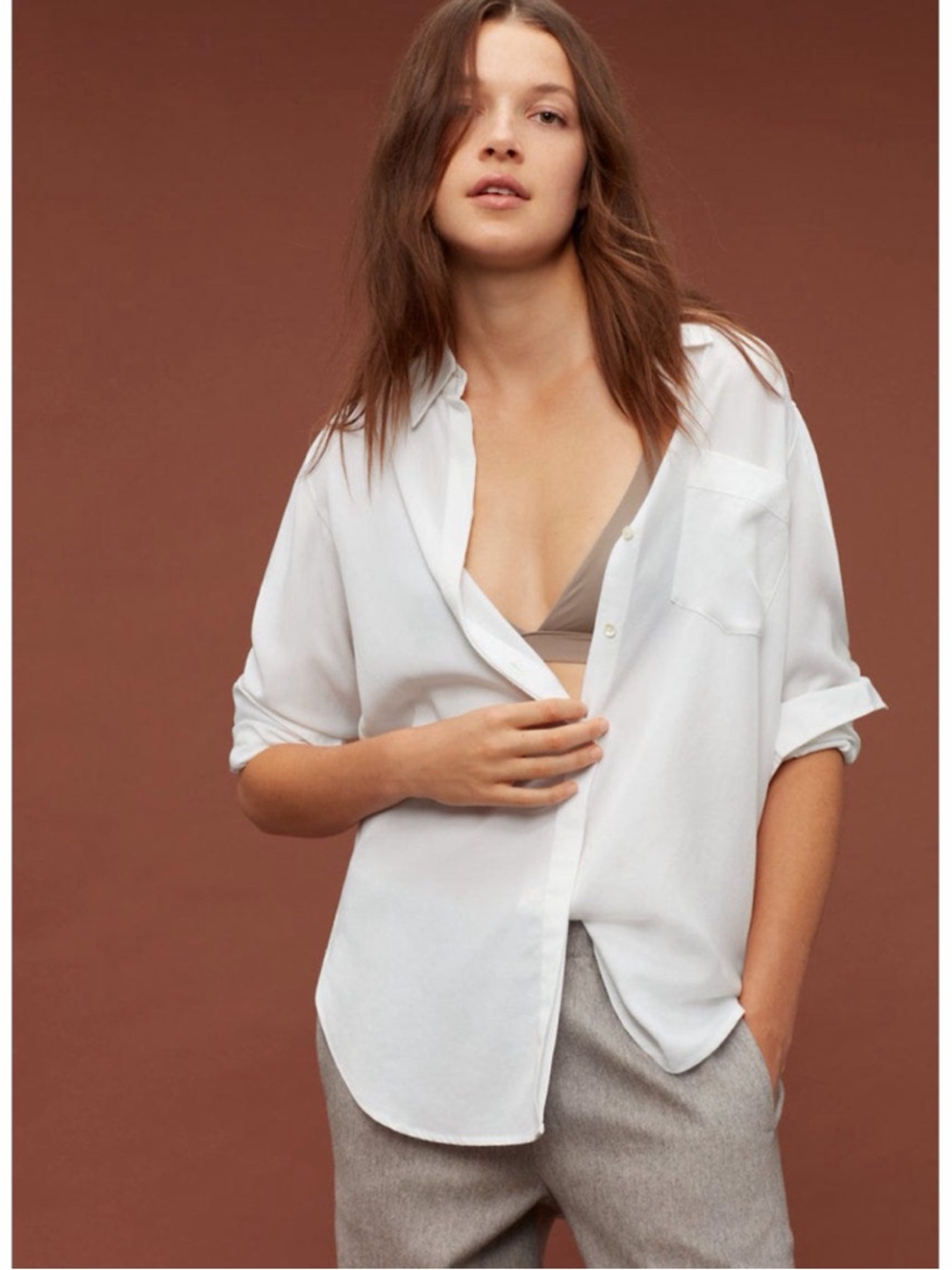 Aritzia The Group Babaton Reno Blouse White Button Up Shirt